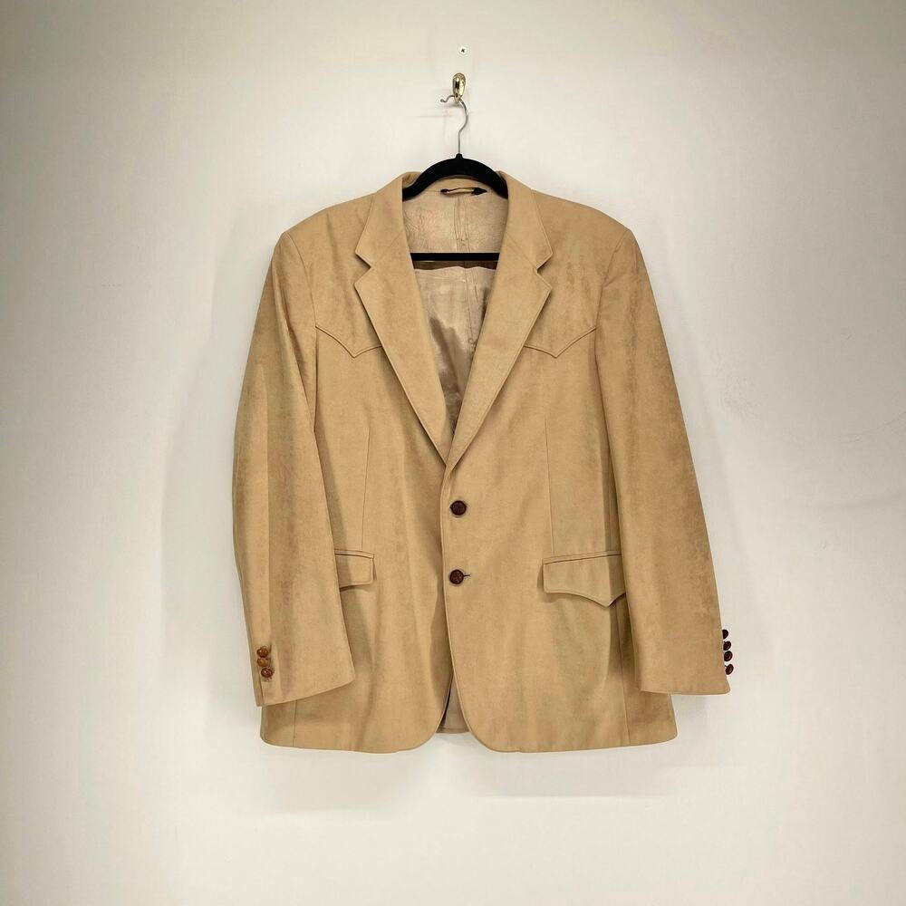Farah Texas Country Western Blazer Mens 42R Tan Microsuede‎ Sport Coat Jacket